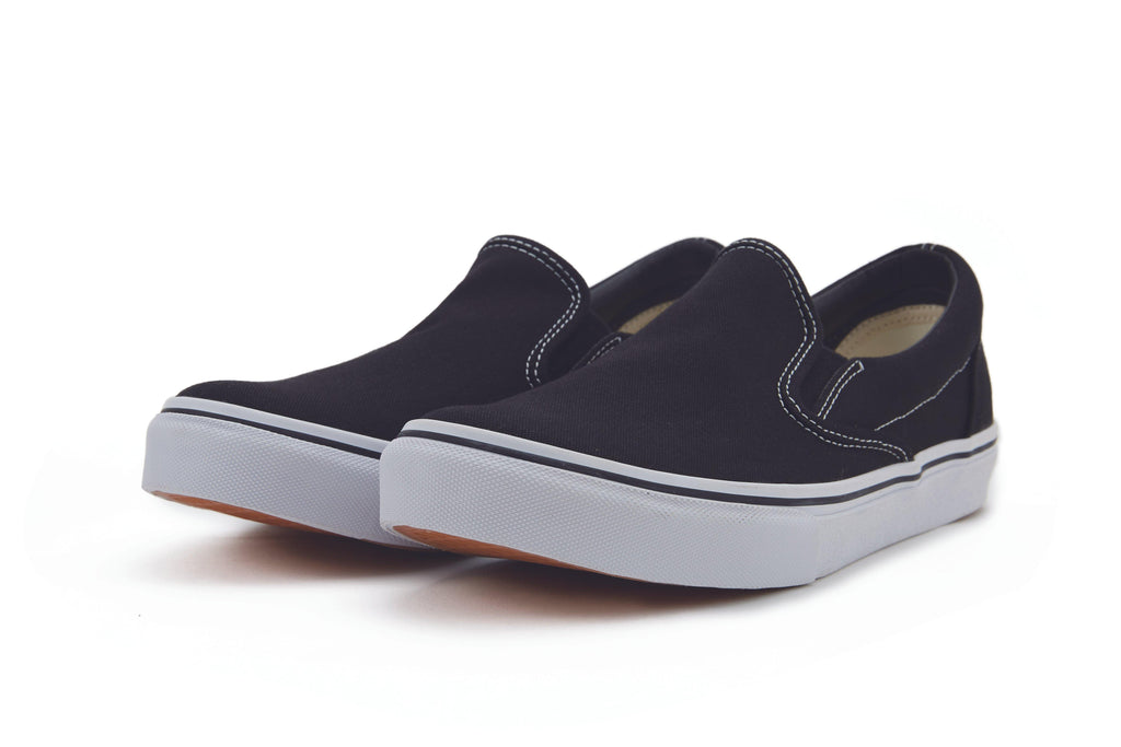 Wholesale Blank Black Unisex Slip On Vulcanized Canvas Sneaker